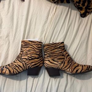 Aldo Tiger-Print Ankle Booties in Tan and Black